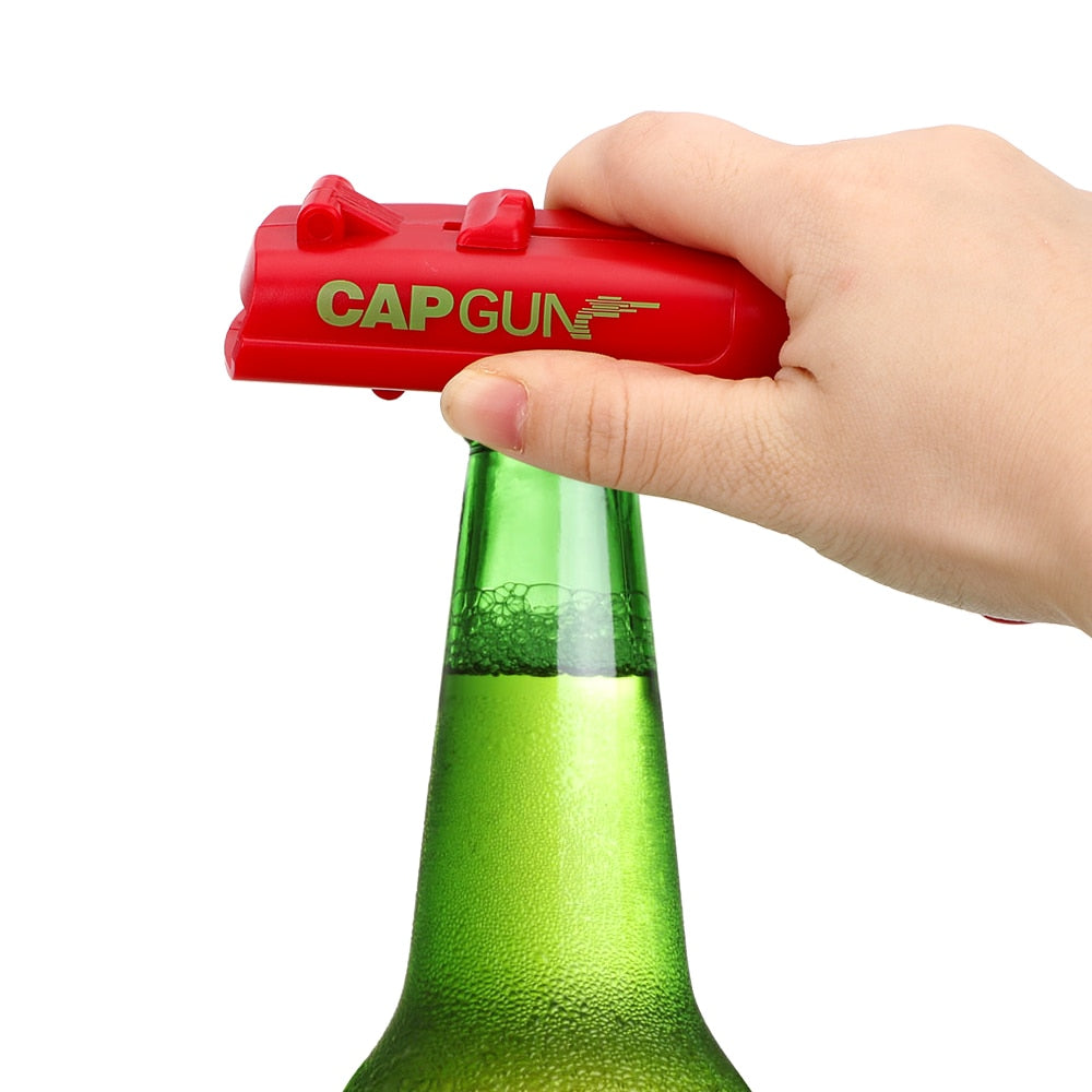 CAP GUN Creative Drink Opening Shooter Can Openers Spring Cap Catapult Launcher Gun Shape Beer Bottle Opener Bar Tool