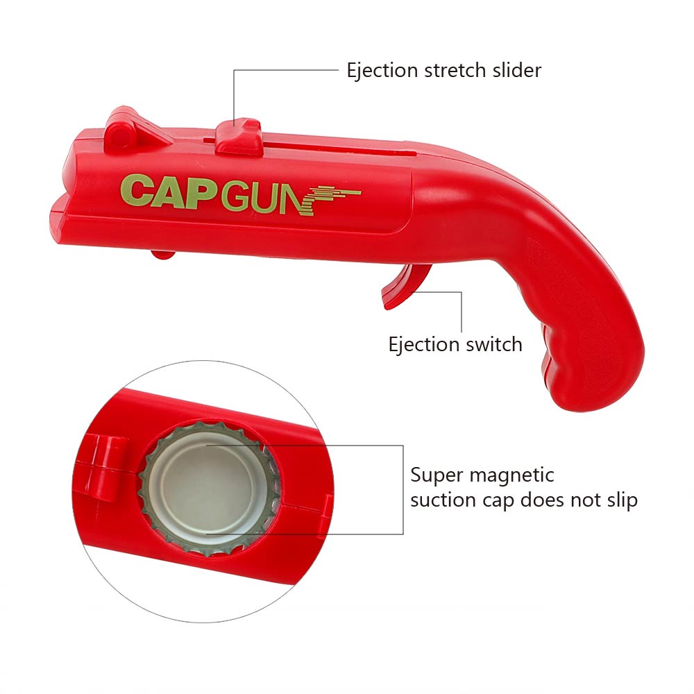 CAP GUN Creative Drink Opening Shooter Can Openers Spring Cap Catapult Launcher Gun Shape Beer Bottle Opener Bar Tool